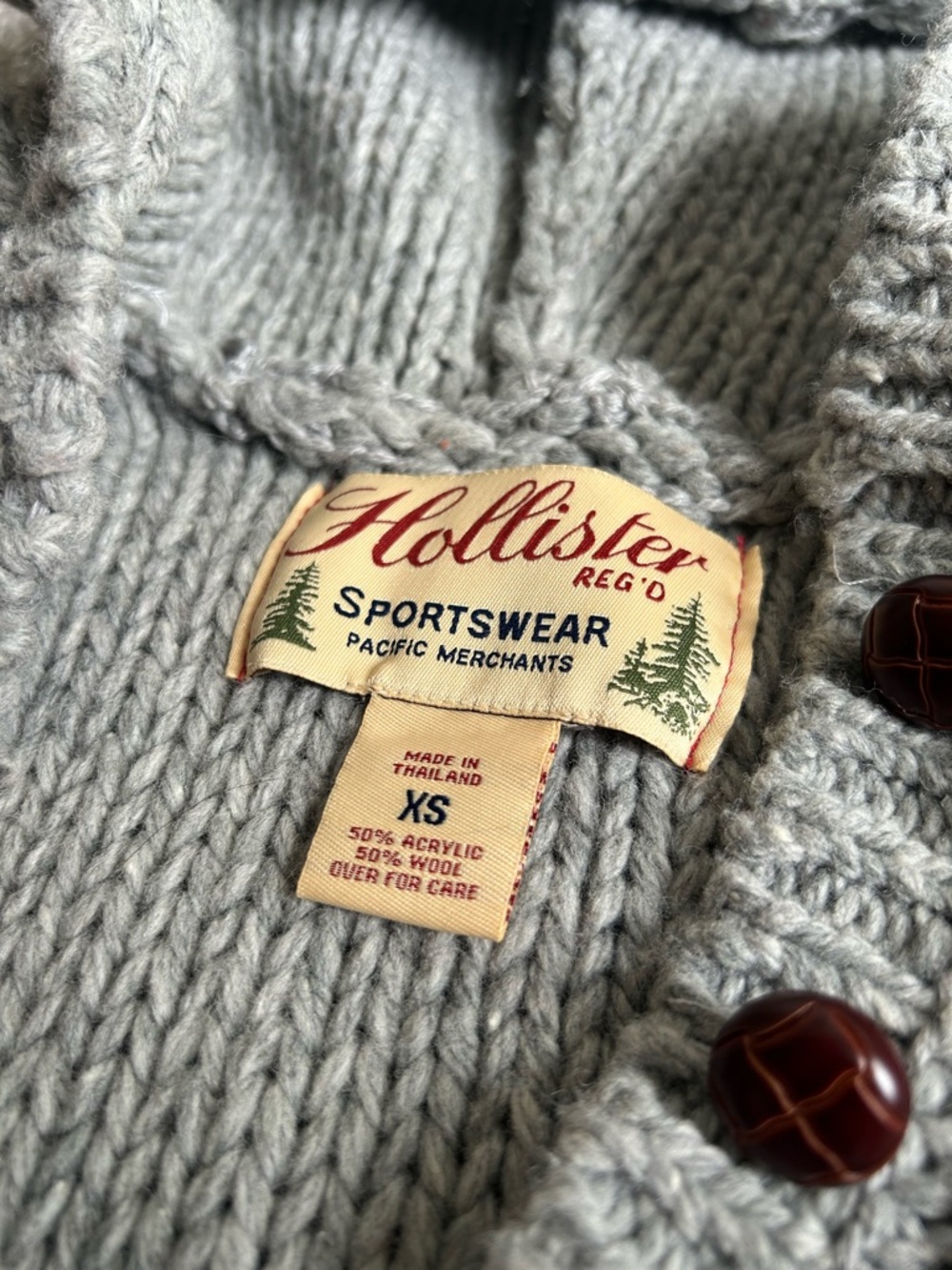 Hollister Vintage Y2k Grey Cable Knit Sweater Hoodie XS - Picture 8 of 8
